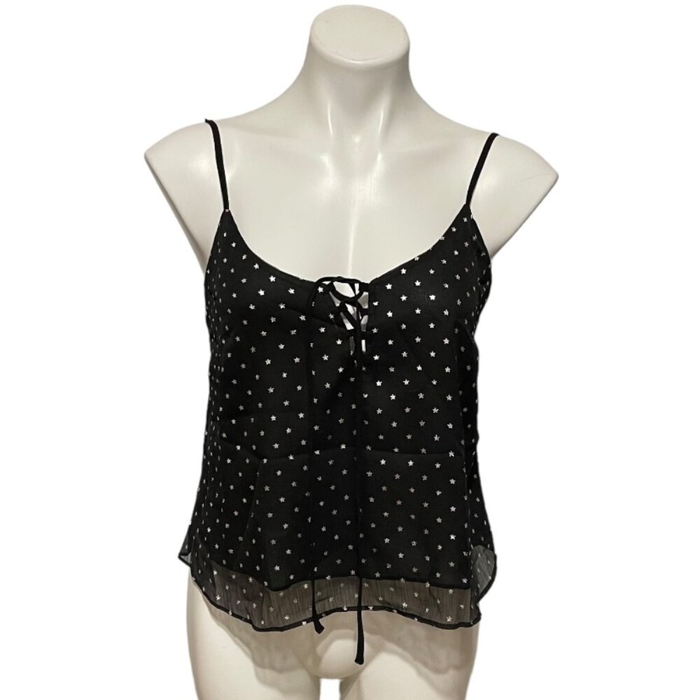 The East Order XS Black With Silver Star Print Cropped Cami NWT